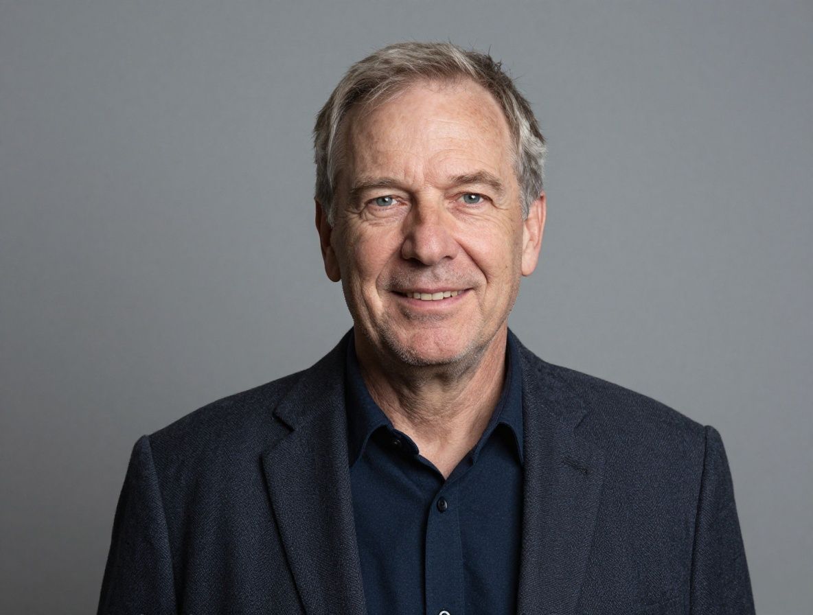 Porträt eines älteren Mannes namens Hans-Peter, natürliches Tageslicht, offenes freundliches Gesicht